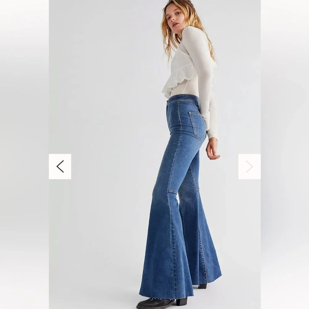 FREE PEOPLE | Just Float On Flare Jeans in Jericho Blue - Picture 4 of 7
